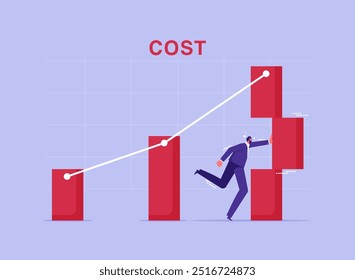 Reduce costs concept, business and company to keep cost low, cut spending or expense deduction in budget plan, businessman breaking the graph cost