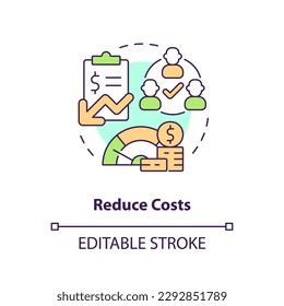 Reduce costs concept icon. Less expenditures. Accounting software benefit abstract idea thin line illustration. Isolated outline drawing. Editable stroke. Arial, Myriad Pro-Bold fonts used