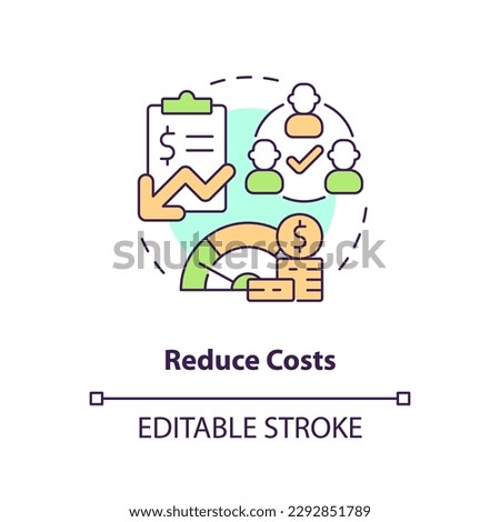 Reduce costs concept icon. Less expenditures. Accounting software benefit abstract idea thin line illustration. Isolated outline drawing. Editable stroke. Arial, Myriad Pro-Bold fonts used
