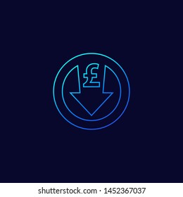 reduce costs icon with pound, linear