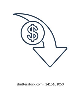 Reduce costs, vector linear icon money. White background.