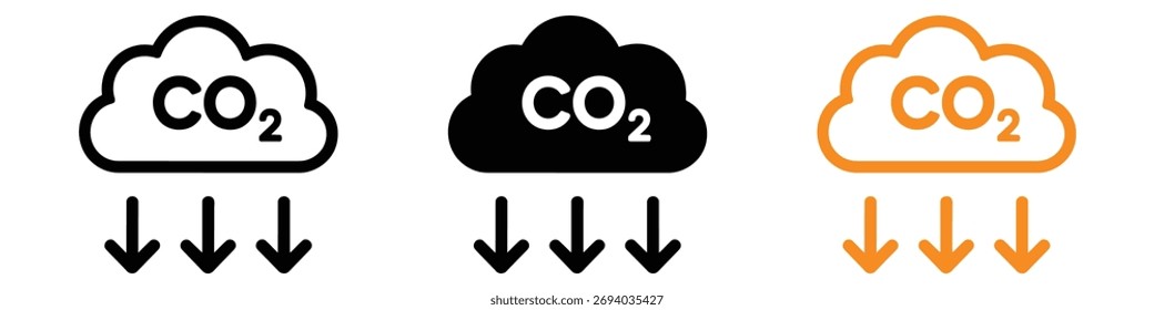 Reduzieren, Emission Kohlendioxid CO2 Ikone Vektor. Umweltverträglichkeit und Klimaschutzinitiative. Vektorgrafik.