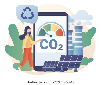 Reduce emission CO2. Carbon offset compensation. Net zero emissions and carbon dioxide neutral balance. Sustainability concept. Modern flat cartoon style. Vector illustration on white background