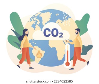 Reduce emission CO2. Net zero emissions and carbon dioxide neutral balance. Sustainability concept. Modern flat cartoon style. Vector illustration on white background