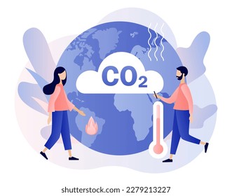 Verringerung des CO2-Ausstoßes. Nachhaltigkeitskonzept. Netto-Null-Emissionen und CO2-neutraler Saldo. Moderner, flacher Cartoon-Stil. Vektorgrafik auf weißem Hintergrund