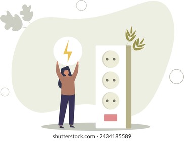 reducir el consumo de energía en el hogar mediante la desconexión de electrodomésticos. ilustración vectorial plana.
