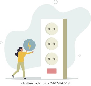 reduce energy consumption at home by unplugging appliances .flat design.illustration with people.