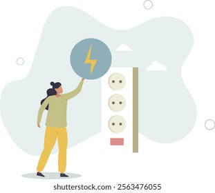 reduce energy consumption at home by unplugging appliances.flat characters.