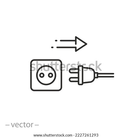 reduce energy consumption icon, unplug electricity appliances, use energy saving, concept power save, thin line symbol on white background - editable stroke vector illustration