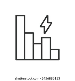 Reduce energy usage, in line design. Reduce, energy, usage, conservation, efficiency, sustainable, power on white background vector. Reduce energy usage, editable stroke icon.