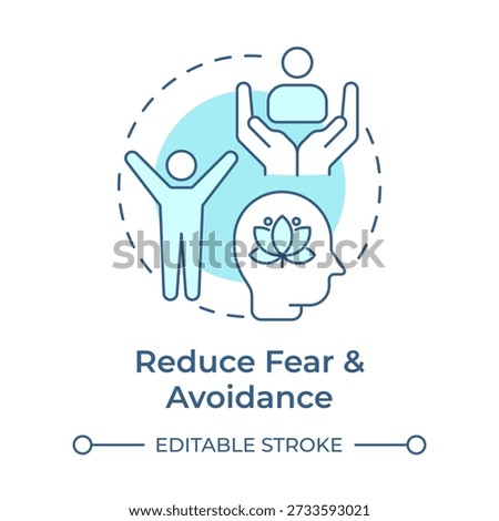 Reduce fear and avoidance soft blue concept icon. Mental wellness, personal growth. Community support. Round shape line illustration. Abstract idea. Graphic design. Easy to use in brochure, booklet