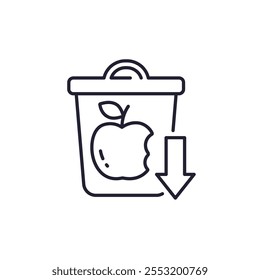 reduce food waste line icon with a trash bin