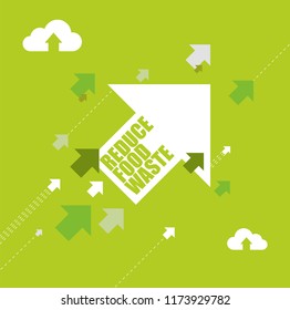 Reduce Food Waste multiple arrows following a leader concept, isolated over a green background