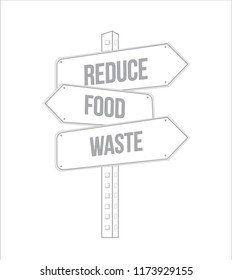 Reduce Food Waste multiple destination line street sign isolated over a white background