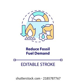 Reduce Fossil Fuel Demand Concept Icon. Net Zero. Carbon Removal Strategy Abstract Idea Thin Line Illustration. Isolated Outline Drawing. Editable Stroke. Arial, Myriad Pro-Bold Fonts Used