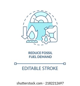 Reduce Fossil Fuel Demand Turquoise Concept Icon. Net Zero. Carbon Removal Strategy Abstract Idea Thin Line Illustration. Isolated Outline Drawing. Editable Stroke. Arial, Myriad Pro-Bold Fonts Used