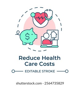 Reduce health care costs multi color concept icon. Lower prices for medical service. Benefit of telehealth. Round shape line illustration. Abstract idea. Graphic design. Easy to use in booklet