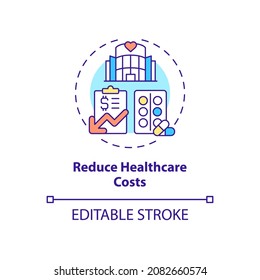 Reduce Healthcare Costs Concept Icon. Annual Checkup Benefits Abstract Idea Thin Line Illustration. Health Care. Regular Medical Survey. Vector Isolated Outline Color Drawing. Editable Stroke