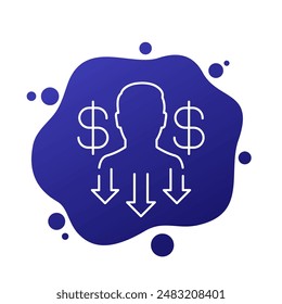 Arbeitskosten reduzieren Symbol, Lineare Vektorgrafik Design