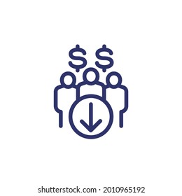 reduce labor costs line icon with workers, vector