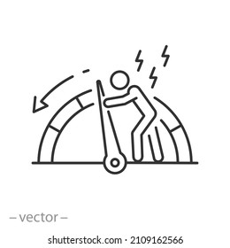 reduce level stress icon, measure emotion or depression, downgrade fatigue meter, thin line symbol on white background - editable stroke vector illustration