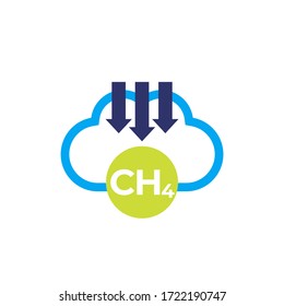 reduce methane emissions, CH4 vector icon