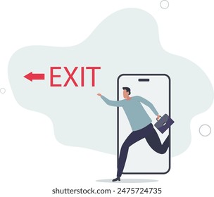Reduce mobile screen time, digital detox, exit from virtual social media and live your real life concept.flat illustration.
