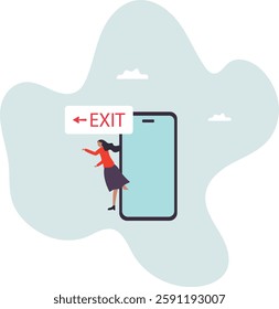 Reduce mobile screen time, digital detox, exit from virtual social media and live your real life.business concept.flat character.