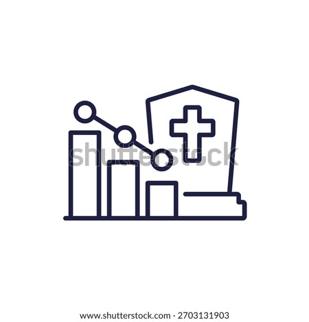reduce mortality line icon, death rate graph