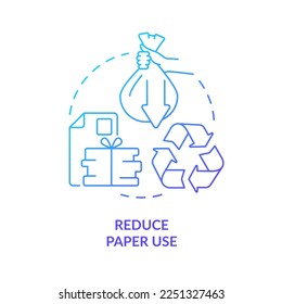 Reduce paper use blue gradient concept icon. Zero waste business abstract idea thin line illustration. Isolated outline drawing. Preserving trees. Conserving energy. Myriad Pro-Bold font used
