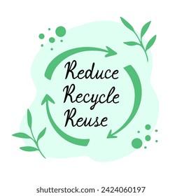 reduce, recycle, reuse, eco friendly, ecology concept. Vector Illustration for printing, backgrounds and packaging. Image can be used for cards, posters and stickers. Isolated on white background.