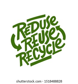 Reduce, recycle, reuse, repeate text icon. Hand-drawn eco-friendly quote, save the world slogan. Environmental ecological recycling symbol
