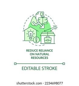 Reduce reliance on natural resources green concept icon. Prosumers habits abstract idea thin line illustration. Isolated outline drawing. Editable stroke. Arial, Myriad Pro-Bold fonts used