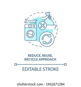 Reduce, reuse, recycle approach concept icon. E-waste reduction initiative idea thin line illustration. Recycling electronic items. Vector isolated outline RGB color drawing. Editable stroke