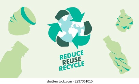 reduce, reuse, recycle design banner background, go green banner, earth day. recycling day. SAY NO TO PLASSTIC, recycle plastic
