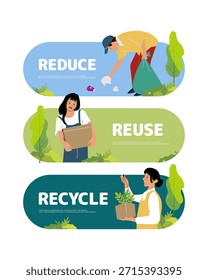 Reduzca la Plantilla del diseño de reciclaje de reutilización. Ilustración plana