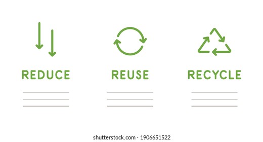 Reduce, reuse, recycle. Ecology rules. Icons with place for text. Vector file. 