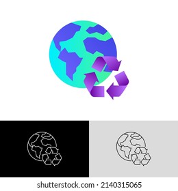 Reduce, reuse, recycle. Environmental protection. Planet with recycling sign. Gradient flat icon. Stop overconsumption. Vector illustration.