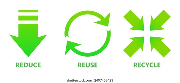 Reducir, reutilizar, reciclar. Guardar Flechas circulares verdes, hoja, hojas, ambiente limpio, contaminación, planeta, ecología, naturaleza, cero residuos, eco, materiales biodegradables, orgánico, natural, microplásticos