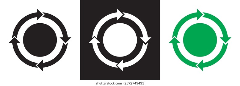 Reduce, reuse, recycle icon .  Arrow sync rotation icons. Isolated on white and black background. Vector illustration. EPS 10