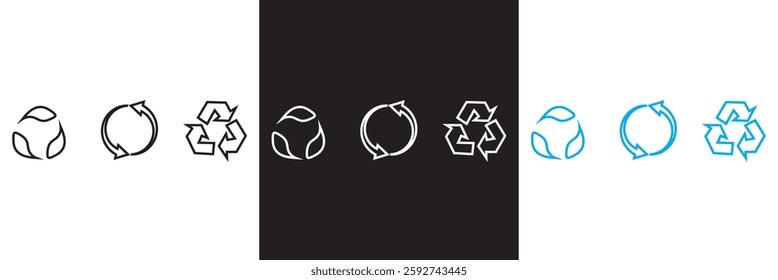 Reduce, reuse, recycle icon .  Arrow sync rotation icons. Isolated on white and black background. Vector illustration. EPS 10