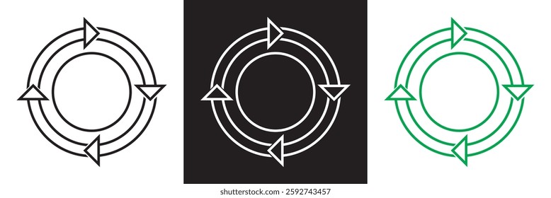 Reduce, reuse, recycle icon .  Arrow sync rotation icons. Isolated on white and black background. Vector illustration. EPS 10