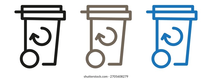 Reduzca el conjunto de iconos de reciclaje de reutilización en negro, marrón y azul para campañas de conciencia ambiental y sostenibilidad que muestren responsabilidad y acción