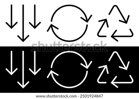 Reduce, reuse, recycle icon set. Arrows symbol , triangle recycling arrows icon. arrow sync rotation outline icons. vector illustration editable stroke.