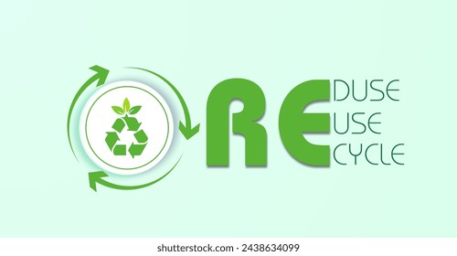 Reduce Reuse Recycle icon with typography.Circular Economy: Reducing, Reusing, Recycling for a Sustainable Tomorrow