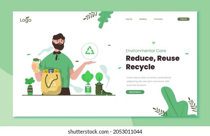 Reducir, reutilizar y reciclar el concepto de ilustración en la plantilla de la página de inicio