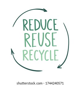 Reduce reuse recycle lettering.Environment protection.Icon isolated on white background. Vector illustration design.
