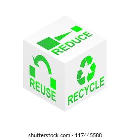 Reduce, reuse and recycle on white cube illustration