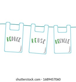 Reduce, Reuse, Recycle, Plastic Bag Vector Art Illustration.