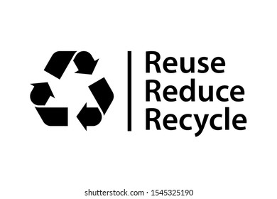 Reduce Reuse Recycle poster. Recycling symbol with text isolated on white background